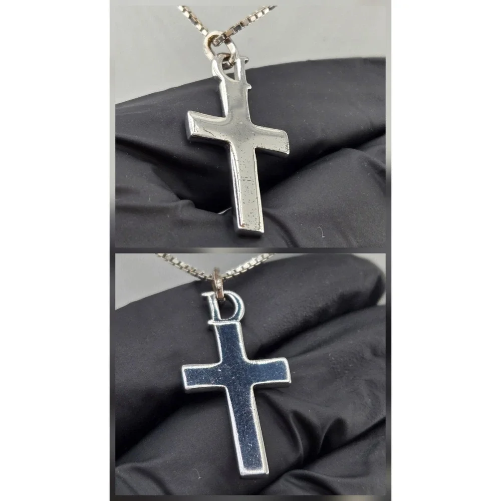 Christian Dior Cross Pendant Necklace Silver Tone D Logo Box Chain CD Charm